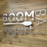 Boom Yogurt Bar sign with Metal cut out letters and spoon