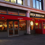 fabric awnings and a winter vestibule outside Red Rooster