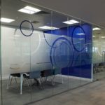 privacy frosting on window panels for office meeting room